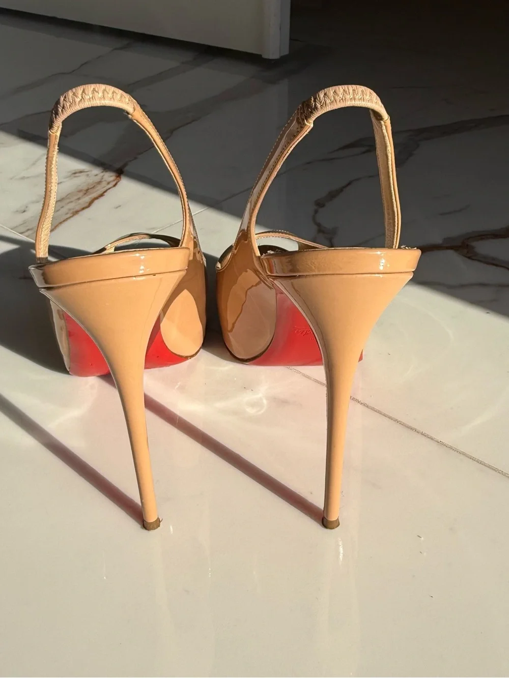 Christian Louboutin Prive 120 Nude Patent Leather Sling
